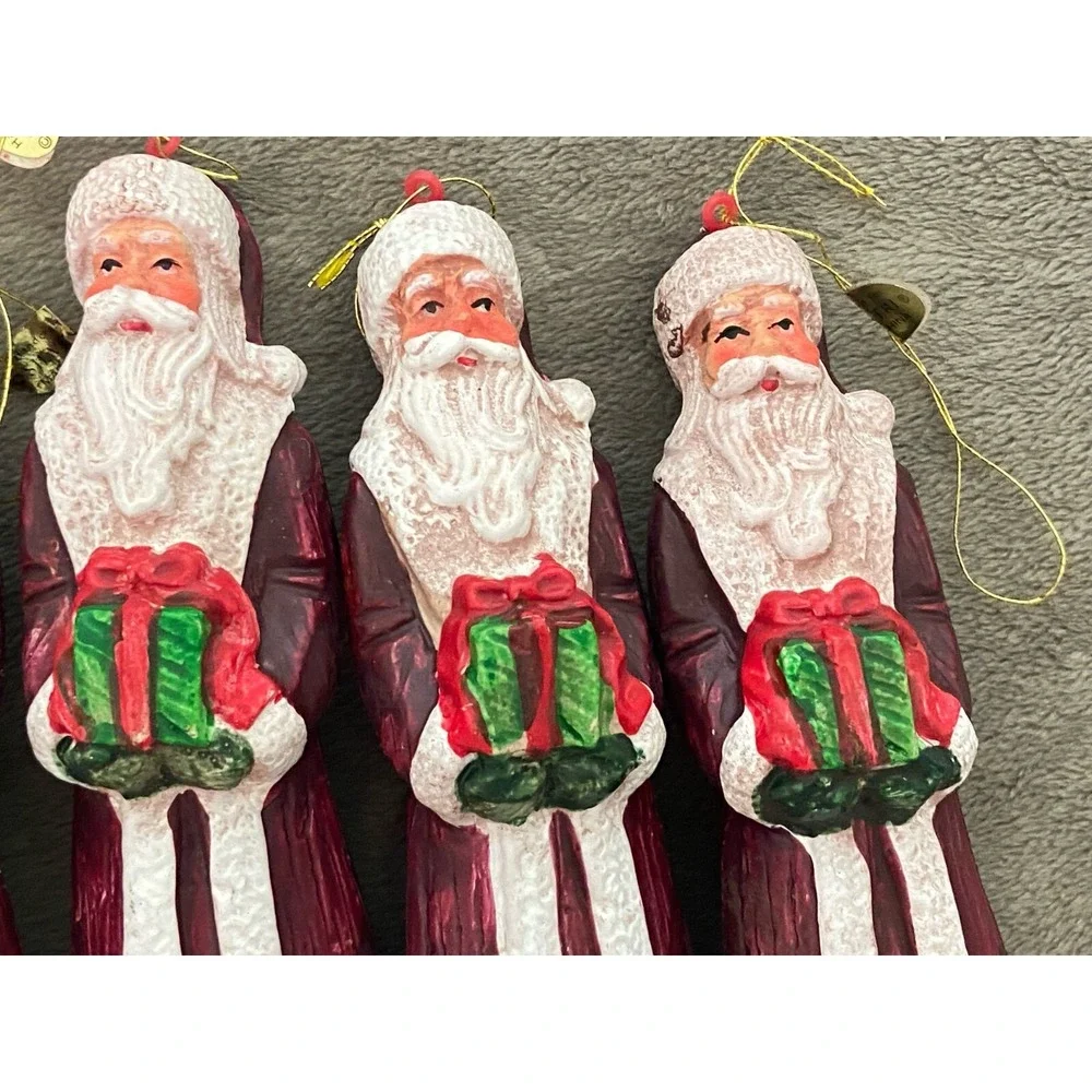 Vintage Lot of 6 Silvestri Hard Plastic Father Christmas Santa Claus Ornaments